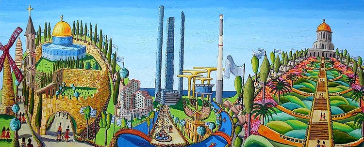 naive urban landscape paintings naife artist painter raphael perez folk artworks painting	