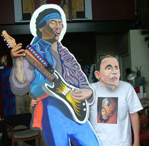 Jimi Hendrix and Barack Obama mask
