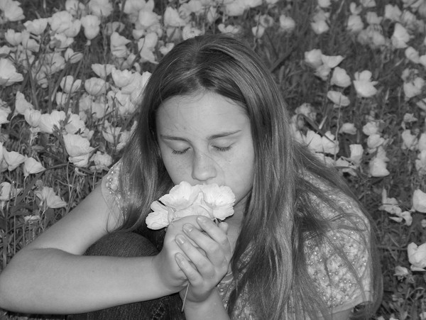 smelling wildflowers