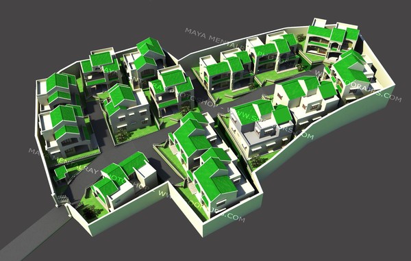Villa Group Arial View - Maya Mental Ray Photoshop