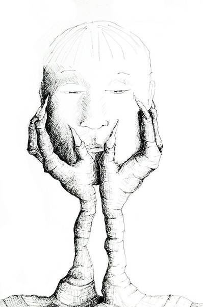 Head in his hands