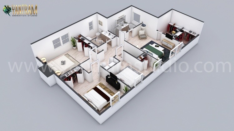 3d home floor plan design of residential home by architectural visualisation studio, Chicago