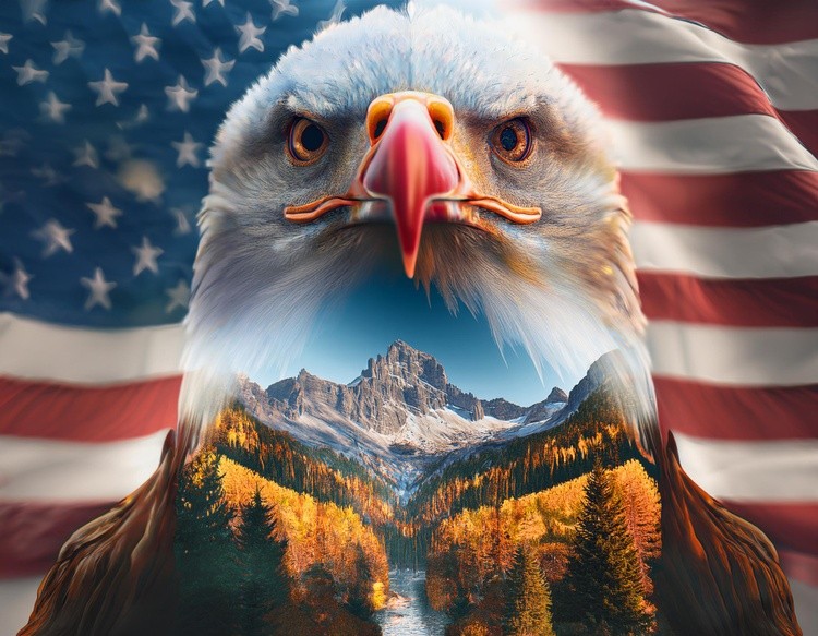  first image is a Majestic American Bald Eagle with American fl (6)