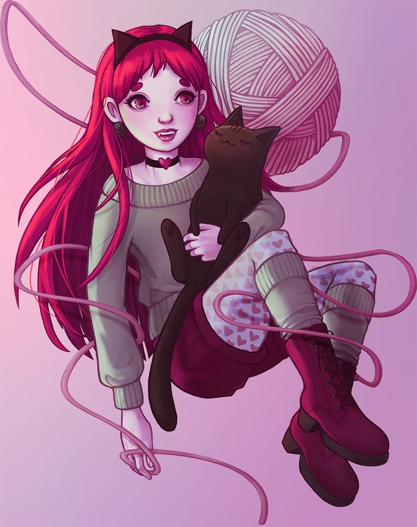 Valentine cat girl