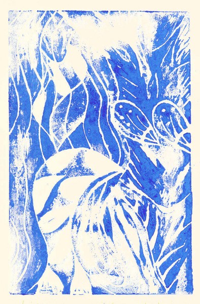 linoprint in blues