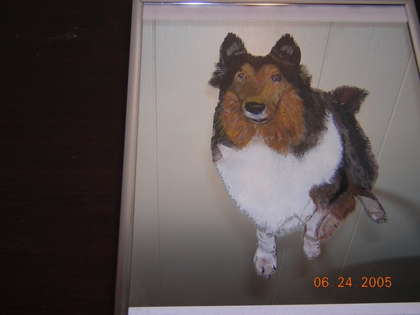 personlized portrait of canine on a mirror