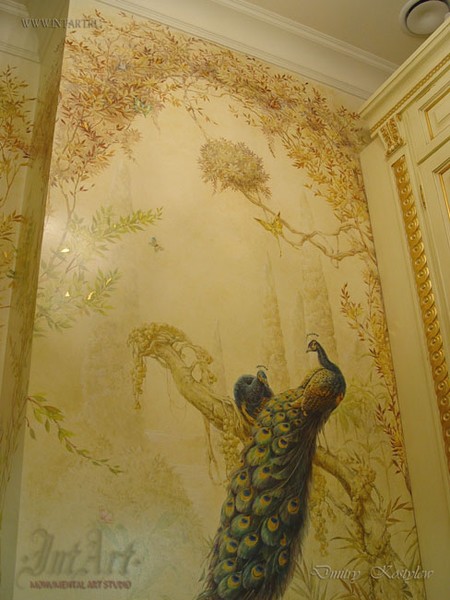 kitchen mural  with peacock 