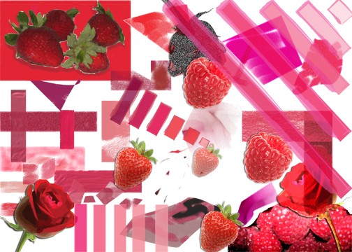 red shapes, strawberries