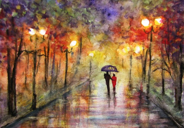ACEO night rain fantasy