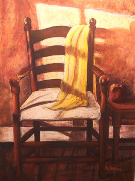Chair and apple in sunlight