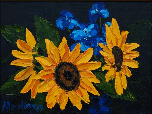 Sunflowers and Delphinium