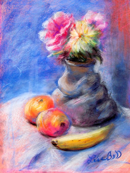 Fruit and Flowers Stillife 1994 Pastel Still life