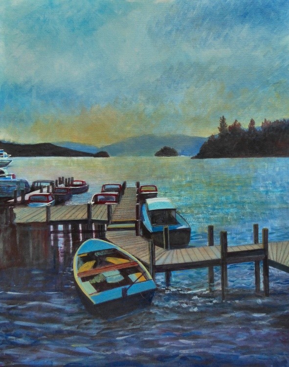 'Sunset at Bowness on Windermere' Acrylic on Canvas Board 44x54 cms 