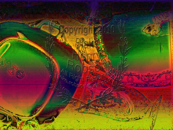 Dishes color digital collage art
