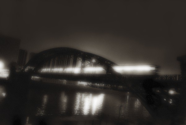 Aerial subway Paris France at night