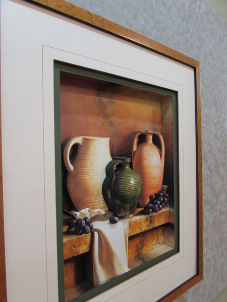 3D Tuscan Jars Still Life with Grapes Close Up