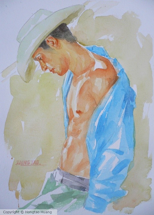 Watercolor a Yong cowboy