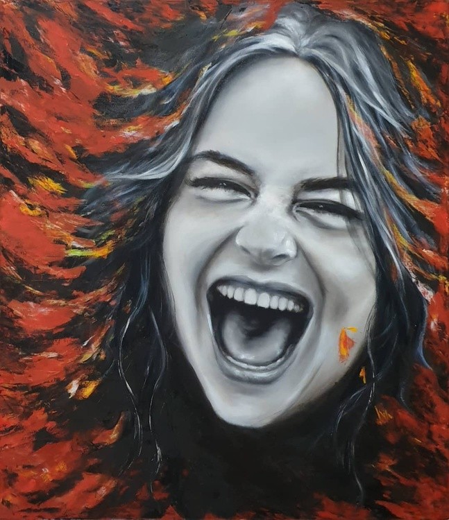 Laughter. Happy in red
