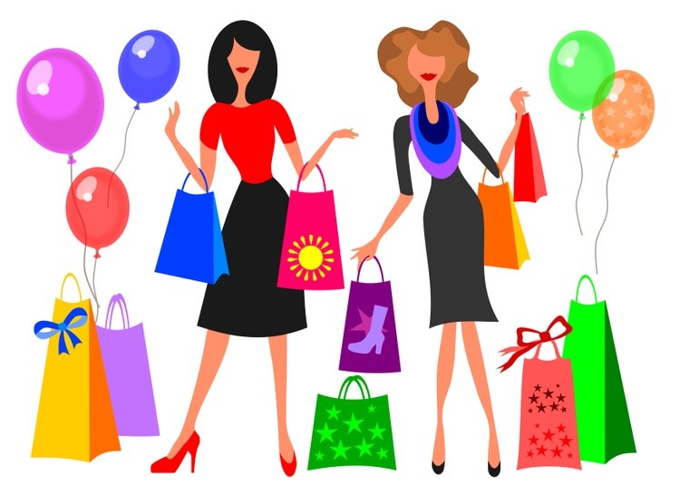 Two girls with multi-colored bags for shopping
