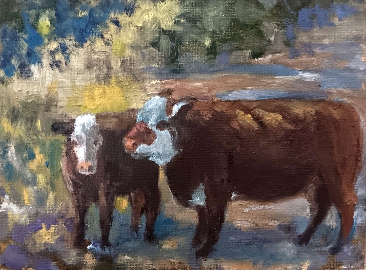 Cows in the Shade - oil 6x8