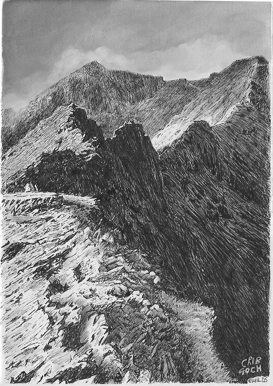 Crib Goch, Snowdonia National Park, North Wales Pen and Ink Drawing
