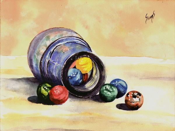 Antique Bottle with Marbles