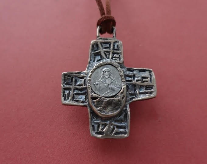Tau Cross Jesus .For Men Contemporary Cross Jesus Pendant Bronze Mirek Gomolka Art 