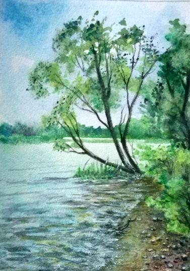 River bank aceo original painting 