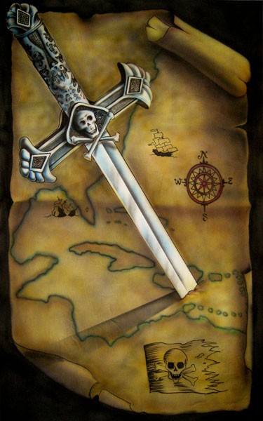 treasure map with dagger
