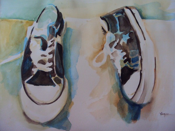 Art print watercolor painting sneakers converse 