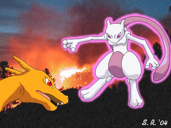 Mewtwo vs Charizard (rain)