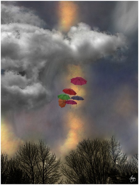 Umbrellas in a Cloudscape
