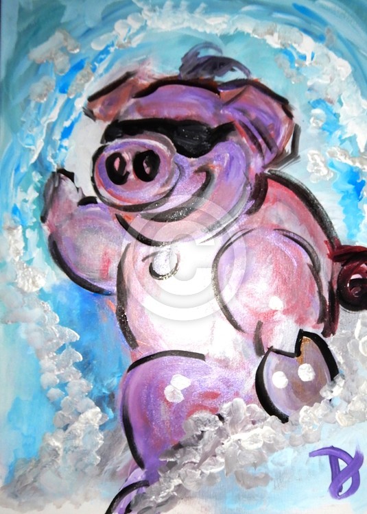 Surfing purple pig