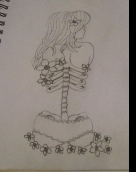 Half girl with bones/flowers