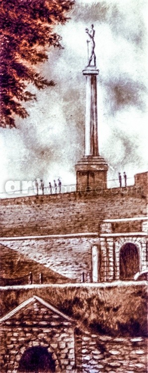 Monument to the Victor on Kalemegdan. Artistic souvenir of Belgrade
