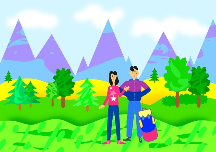 A couple of tourists on vacation in the mountains
