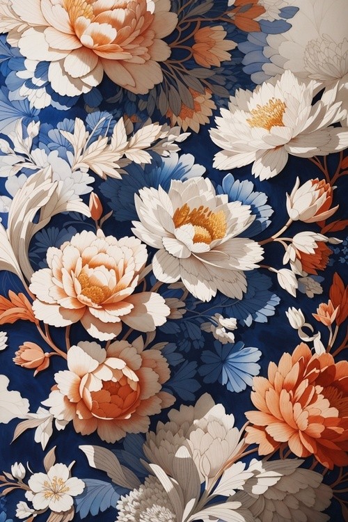 DreamShaper v7 flowers pattern seamless Hokusai Contemporary a 3
