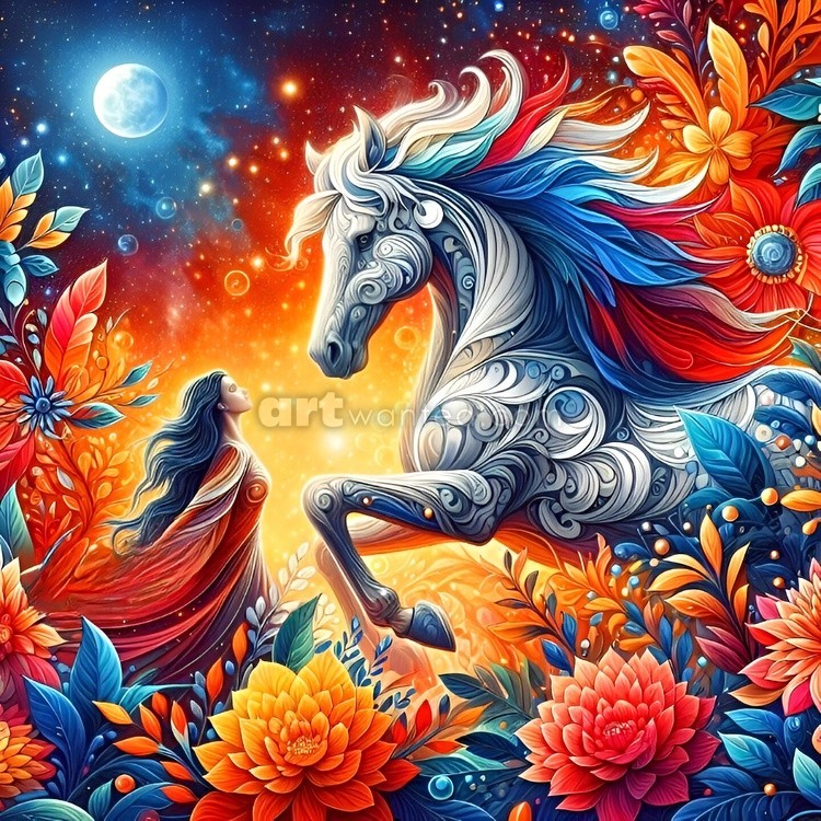 Landscape Woman And White Horse