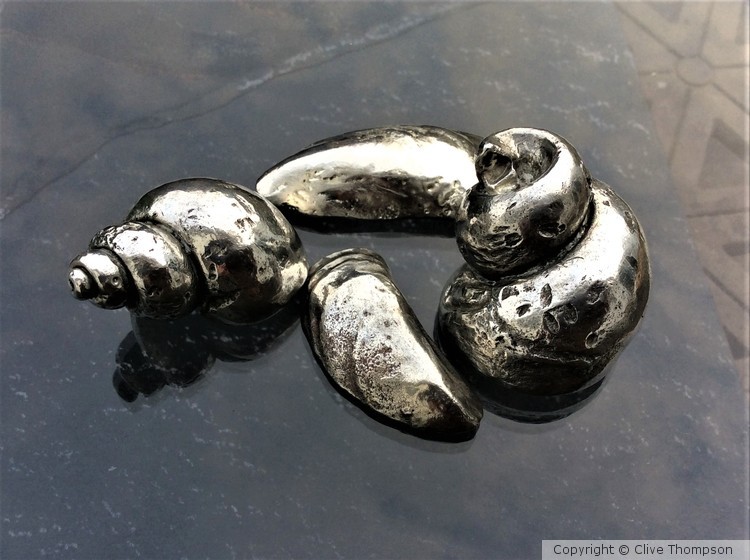 Pewter Mussel and Whelk Shells