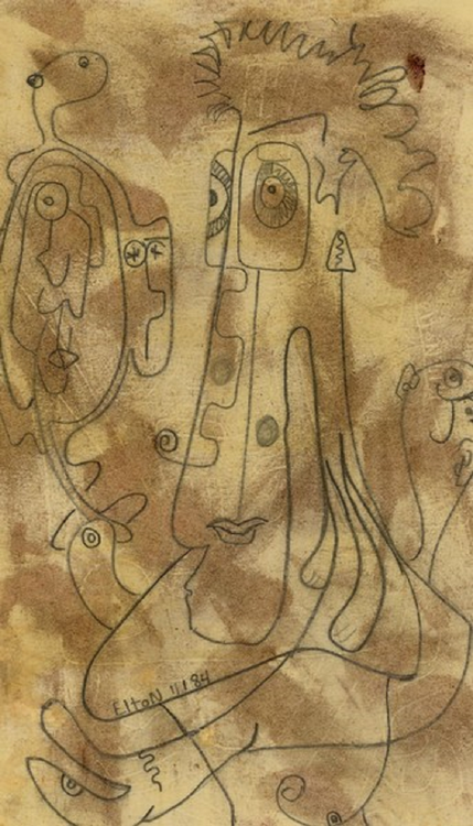 JUNGLE-HIDDEN IN PLAIN SIGHT..(c) 1984..Elton Houck..pencil shoe polish/paper ELTONS ART  TIME VAULT