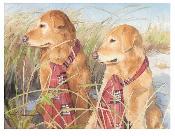 retrievers beach watercolor theuer
