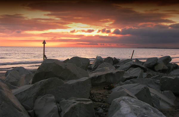 Fiery Sunset over Rocks at Dinas