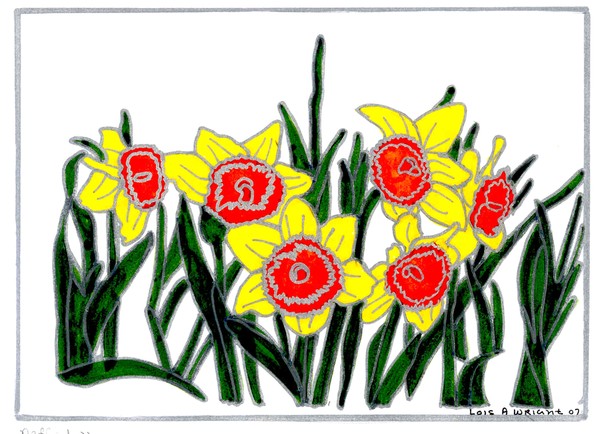 stained glass daffadills painting
