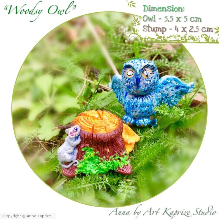 Woodland Owl figurine lucky talisman made high-quality natural material, hypoallergenic