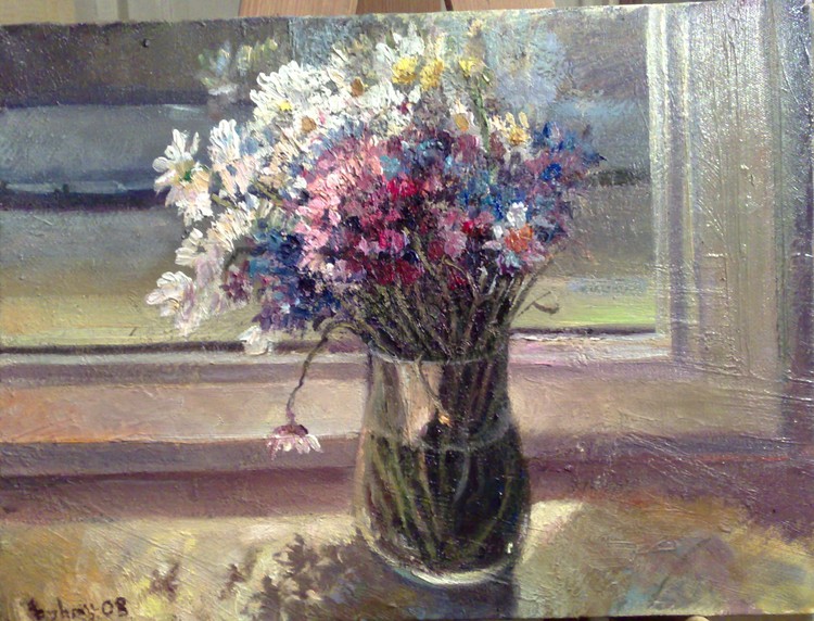 Blue-bonnets and Camomiles at the window