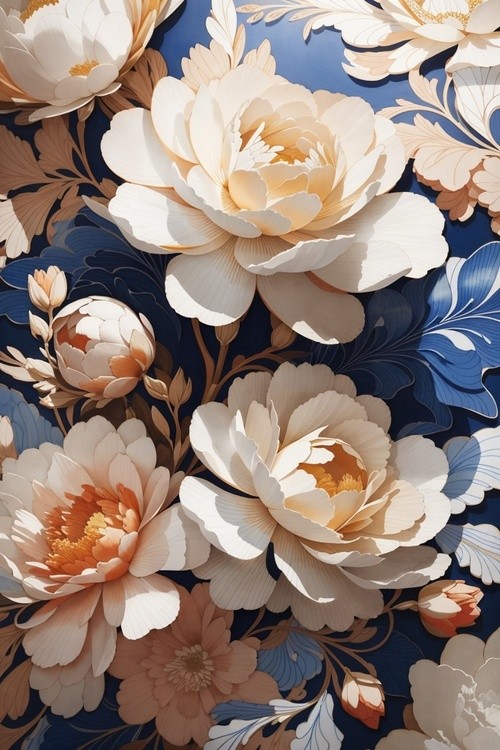 DreamShaper v7 flowers pattern seamless Hokusai Contemporary a 0