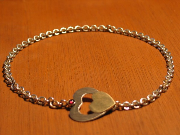 Sterling, 14kt. gold & garnet hart choker