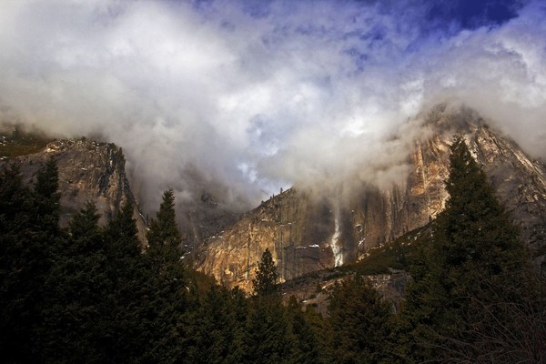 Yosemite Falls through the Clouds