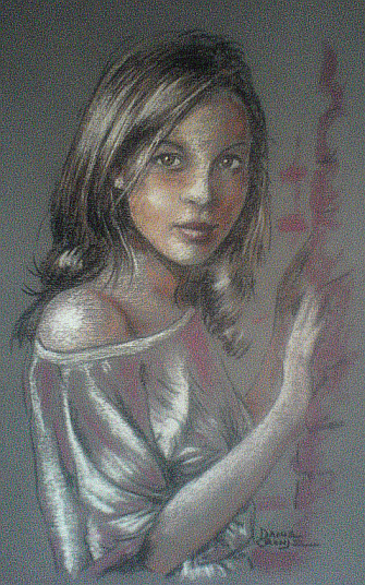Young girl at a brick wall