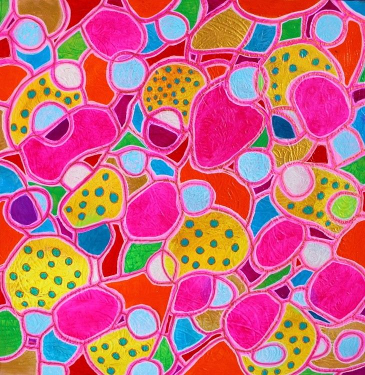 Passion Fruit Acrylic, Watercolor on Canvas 80x80cm, 2022 Veera Zukova, Finland